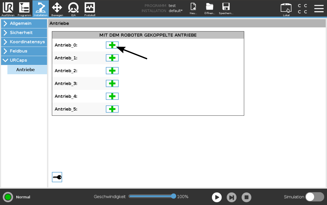 Gekoppelte Antriebe im Drives‑Fenster