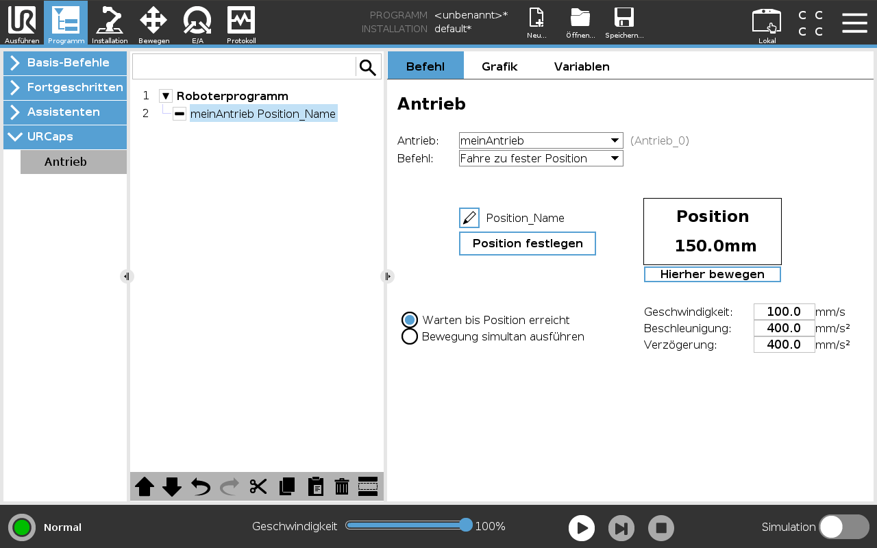 Befehl "Fahre zu fester Position"
