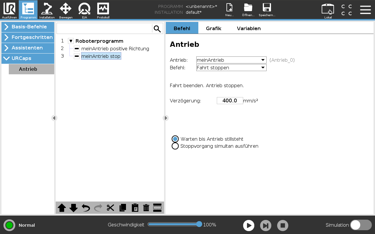 Befehl "Fahrt stoppen"