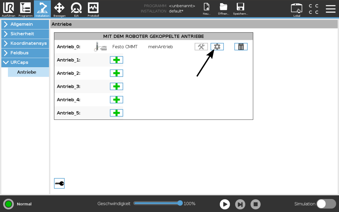 Button fĂĽr Antriebseinstellungen