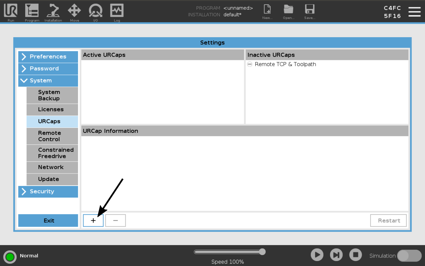 URCap installation file on USB stick