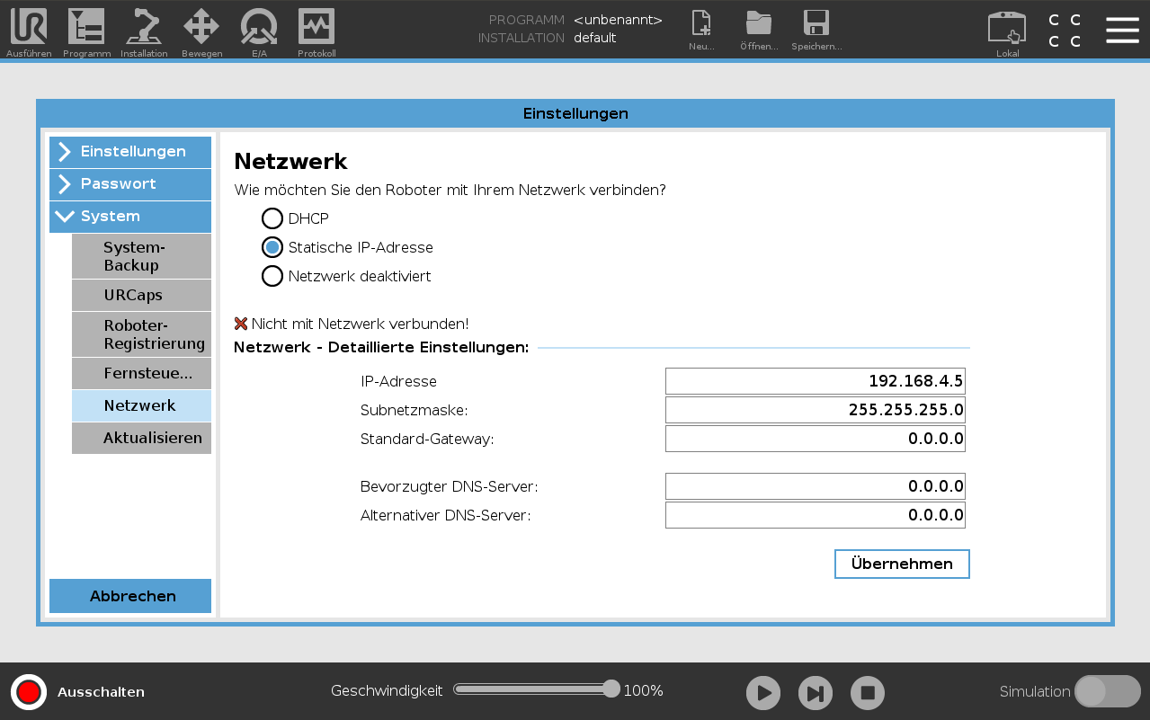 IP‑Adresse des Roboters