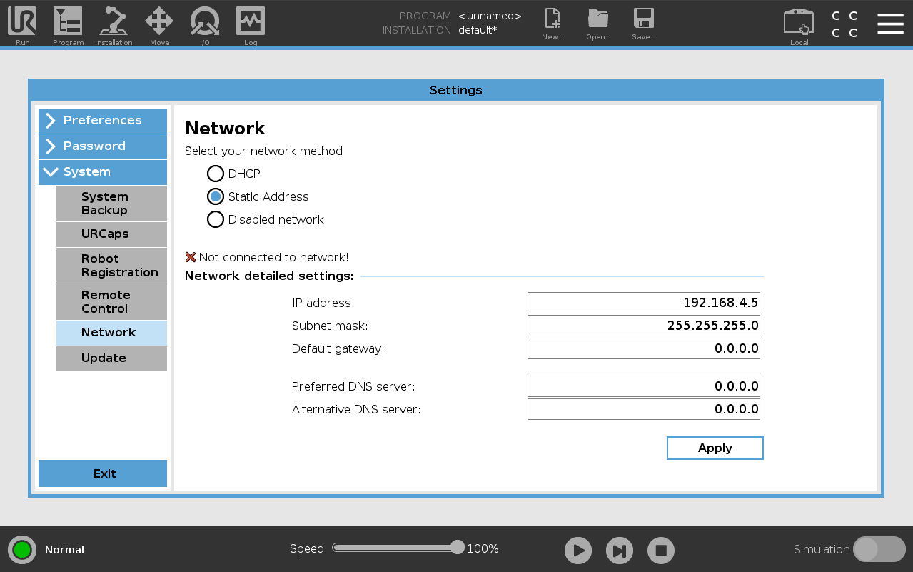 Robot IP Address Settings