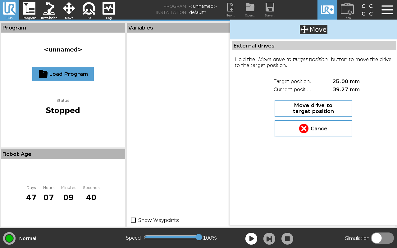 Move to target position from the toolbar